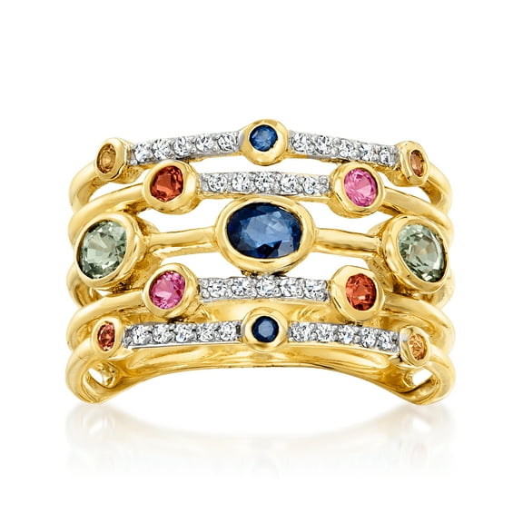 Ross-Simons 1.10 ct. t.w. Multicolored Sapphire and .12 ct. t.w. Diamond Ring in 14kt Yellow Gold, Women's, Adult