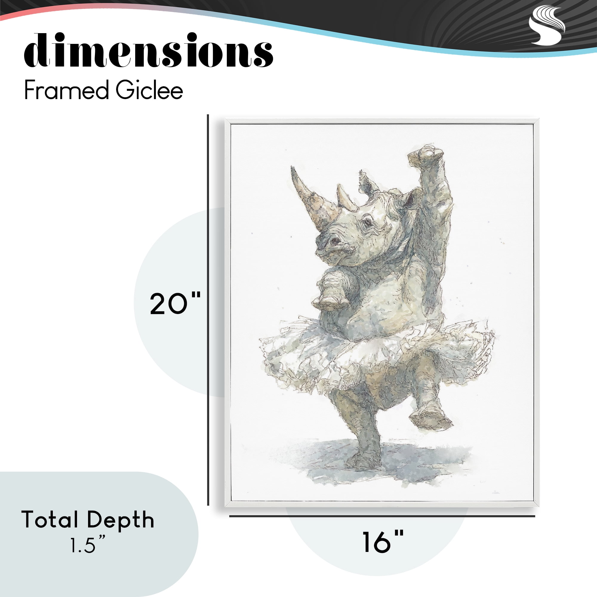 Ballet Rhino Tutu White Framed Giclee Art, design by Ziwei Li