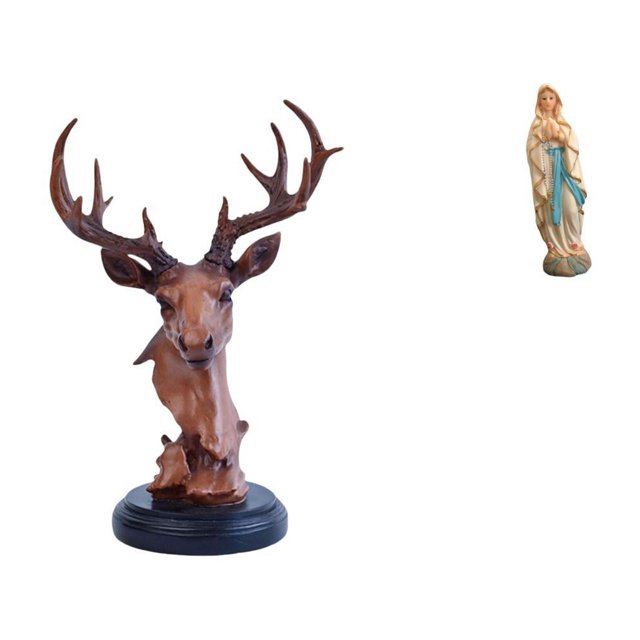 Figura de cabeza de ciervo,Adorno de cabeza de ciervo,estatua de animal decorativa,Estatua,Estatua de la Virgen María Figura Colección Religiosa,Resina y Dama de Figura