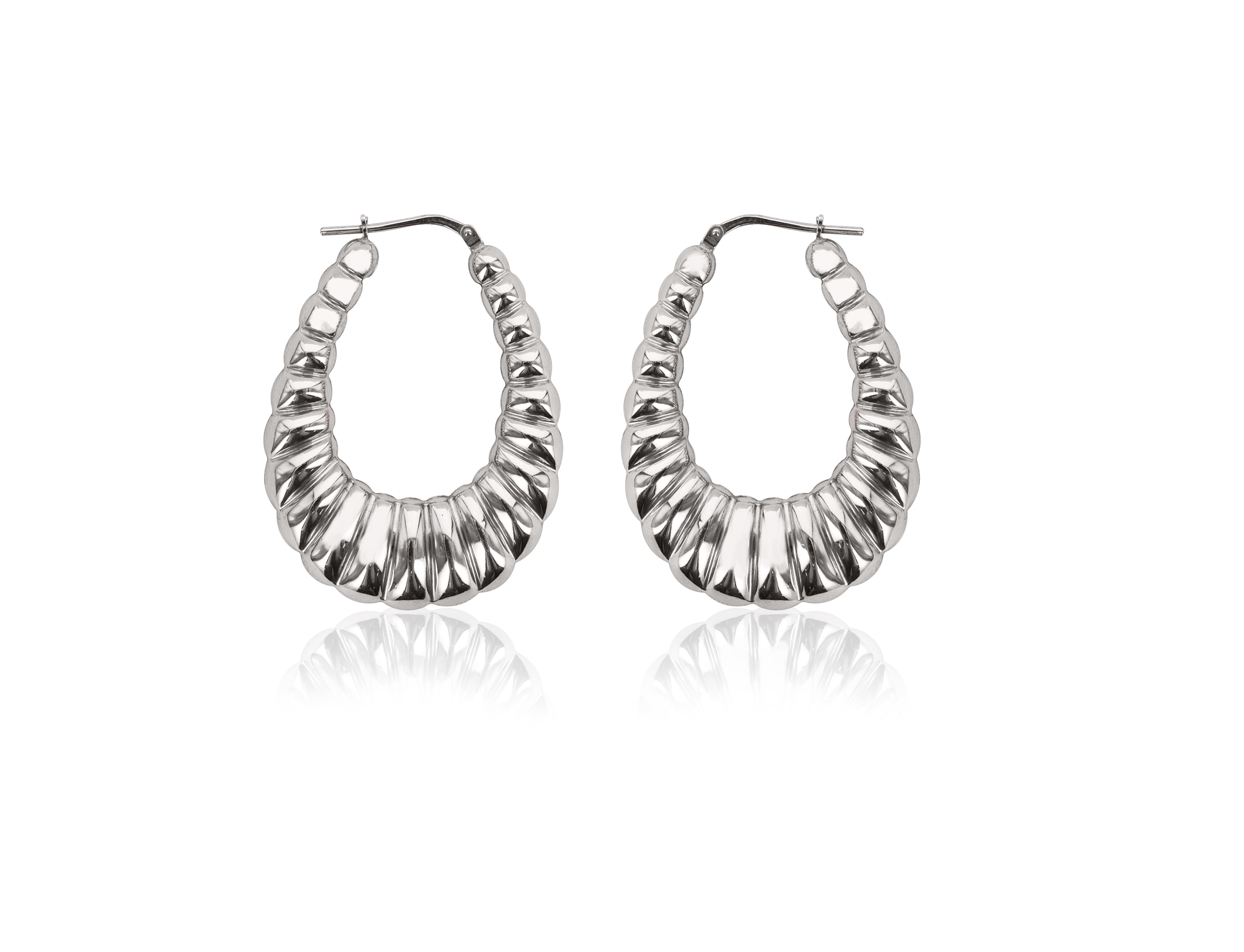 Brilliance Fine Jewelry Women s Rhodium Plated Sterling Silver High Polished Oval Shrimp Adults Hoop Earrings