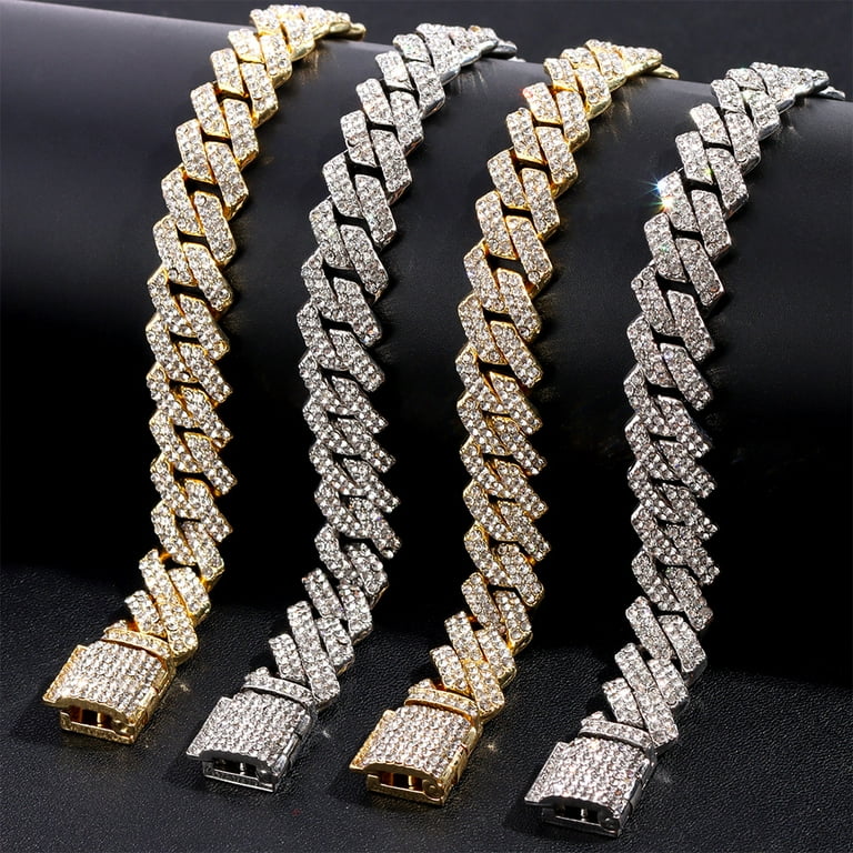 Iced Out 14MM Prong Cuban Link Chain Necklace for Men 2 Row