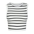 thumbnail image 6 of KJIUQ Womens Sexy Sleeveless Crewneck Workout Crop Tops Rib-Knit Cute Racerback Cropped Tank Tops Teen Girls Summer Clothes(Striped White,L), 6 of 8