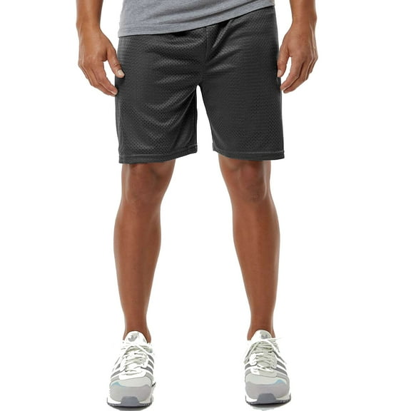 C2 Sport Men’s Mesh Basketball Shorts, 7-Inch, Breathable Polyester, Draw Cord, Black, S
