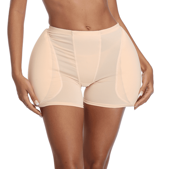 BIMEI 2PS Sponge Hip Pads for Women Butt Hip Enhancer Padded Shorts Body Shaper,Low Waist Mini,Beige, M