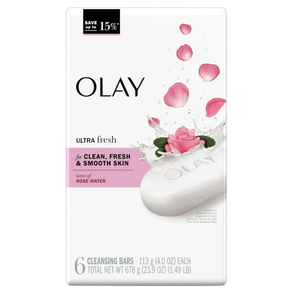 Olay Ultra Fresh Bath Bar Soap with Notes of Rosewater, 6 Bbars