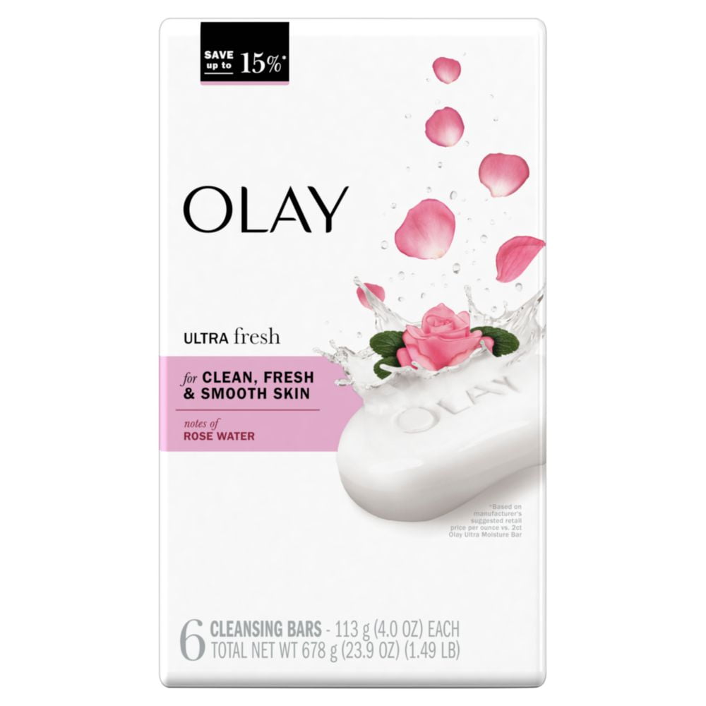 Olay Ultra Fresh Bath Bar Soap with Notes of Rosewater, 6 Bbars