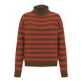 thumbnail image 2 of Brown Sweatshirt for Women's Retro Striped Contrast Half Turtleneck Sweater Loose Casual Bottoming Sweater Women Fall Clothes, 2 of 4
