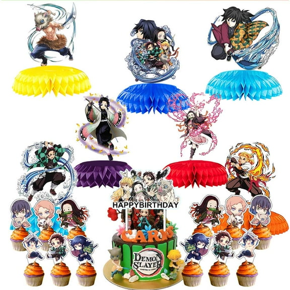 Demon Slayer Party Supplies Honeycomb Centerpieces Table Toppers Cake Toppers Decorations for Birthday Photo Props