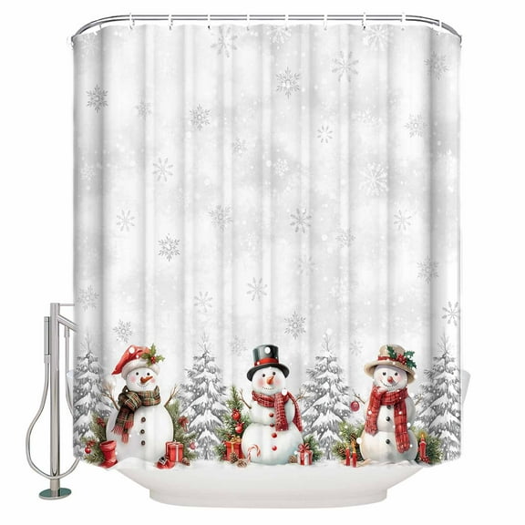 Fabric Shower Curtain, Christmas Winter Snow Scene Snowflakes Snowman Mistletoe Bathroom Curtain with 12 Hooks Waterproof No Bad Odor Machine Washable Bath Curtains for Bathroom, Spa Room, 72"x72"