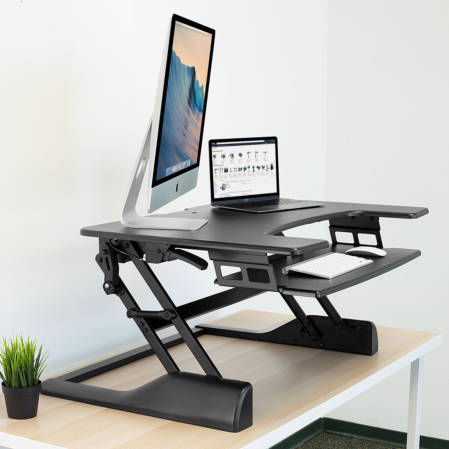 Mount-It! Height Adjustable Standing Desk Converter Monitor Riser, 35" Tabletop Sit-Stand Workstation