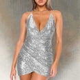 thumbnail image 1 of LSLJS Robe de Soirée Sexy pour Femmes Col Montant à Lacets Manches Longues à Sequins Dos Ouvert Jupe Courte, Robe d'Été Plage, 1 of 6