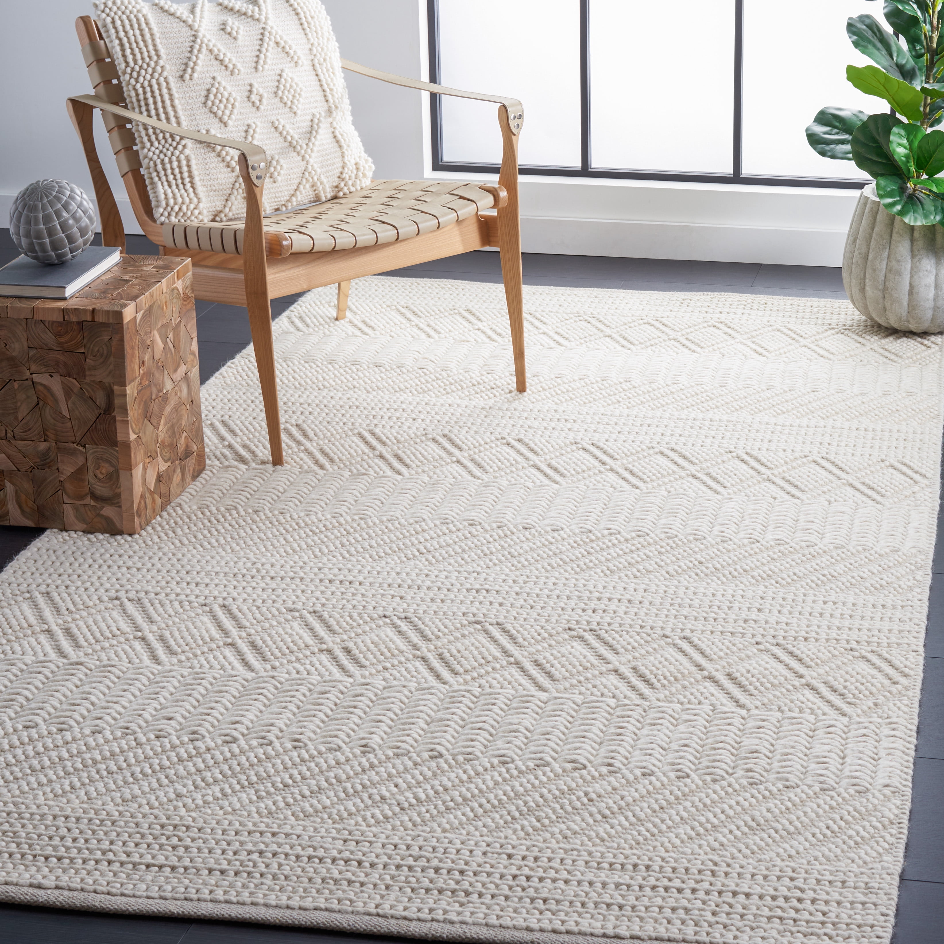SAFAVIEH Natura Haywood Striped Wool Area Rug, Ivory, 6' x 9'