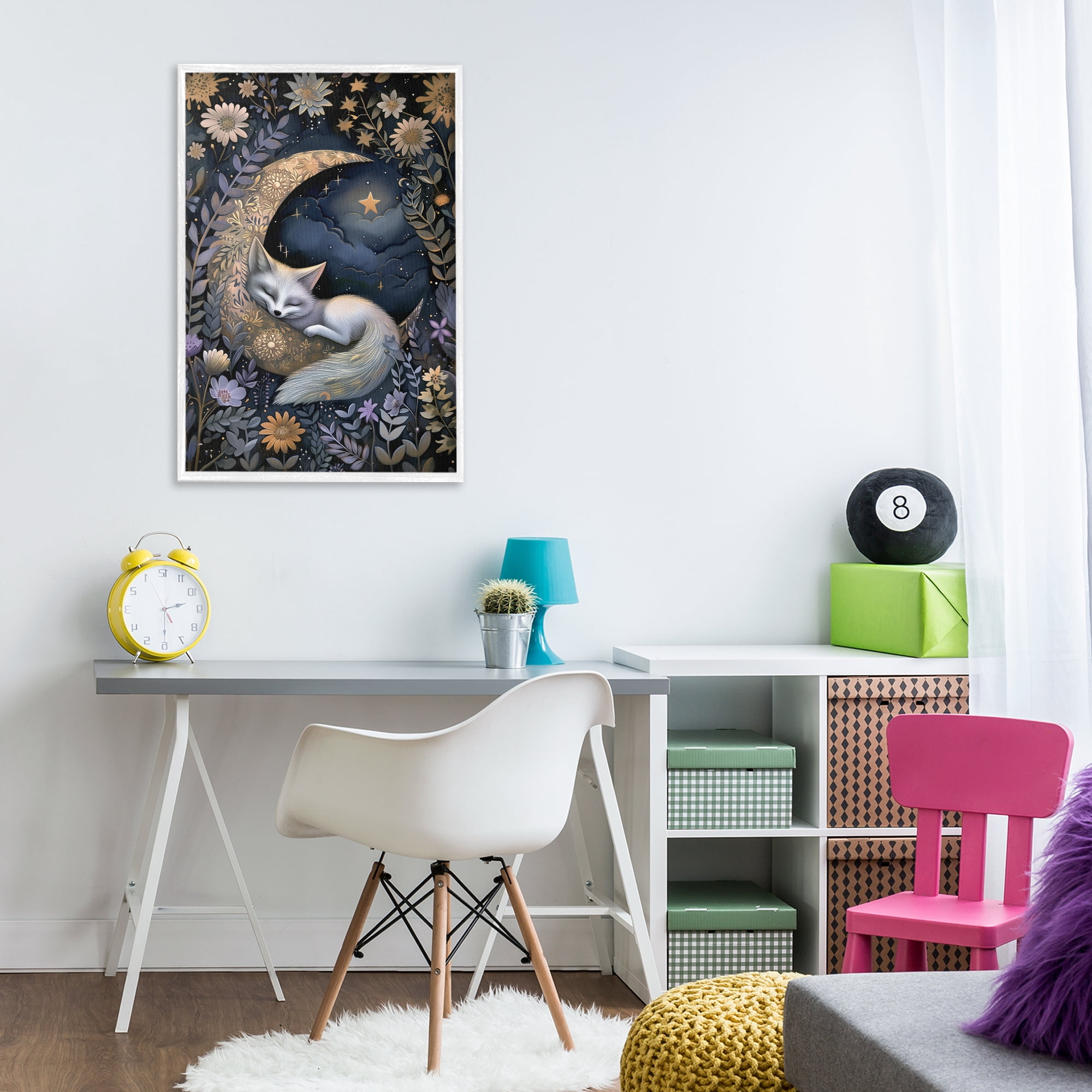 Stupell Industries Fox Sleeping on Moon Animals & Insects Painting White Framed Art Print Wall Art, 20 x 30
