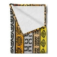 thumbnail image 2 of Tribal Soft Flannel Fleece Throw Blanket, Motifs with Hand Drawn Style Borders Pattern Artwork, Cozy Plush for Indoor and Outdoor Use, 60" x 80", Black Orange and Yellow, by Ambesonne, 2 of 5