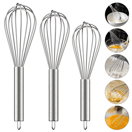

JNZOUHA 3PCS Whisks Set Stainless Steel 6 Wire Whisks 8 10 12- Sturdy For Cooking & Baking - Kitchen Utensil Wisk For Blending Stirring Whisking and Beating Eggs Batter Sauces & More