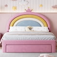 thumbnail image 2 of MODERNLUXE Full Size Platform Bed Frame,Velvet Upholstered Rainbow Bed Frame with Storage Drawer and Wooden Slats Support,No Box Spring Needed,Easy Assembly,Pink, 2 of 9