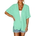 thumbnail image 1 of JGGSPWM Womens Solid Shrugs Tops Lightweight Cardigan Fall 2023 Tunic Side Split Cardigans 3/4 Sleeve Shirts Dressy Casual Outwear Green M, 1 of 7