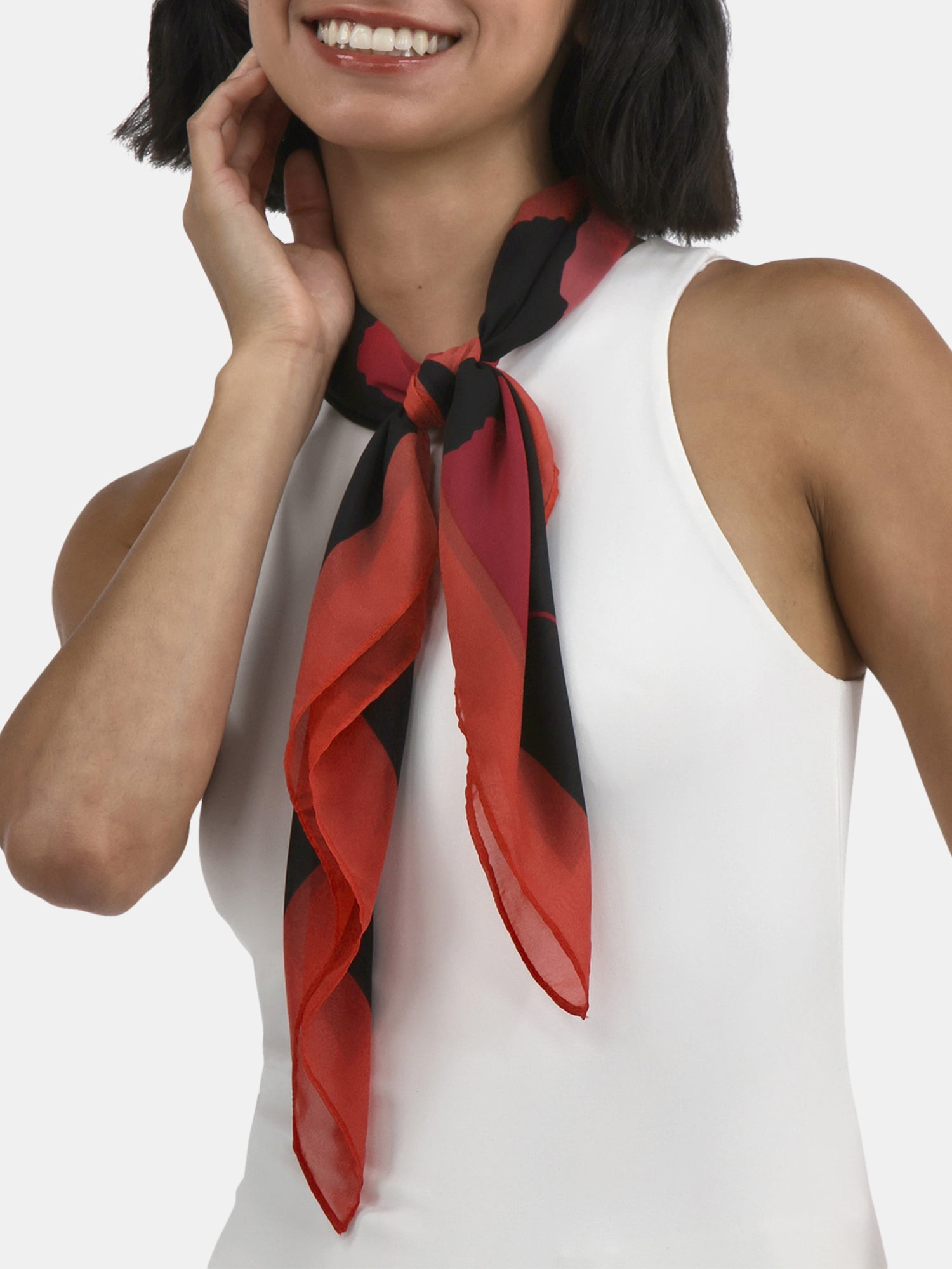 Time and Tru Women's 30 X 30 Printed Square Scarf, One Size, Scarlet Multi