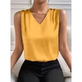 thumbnail image 5 of Women Silk Satin Tank Tops V Neck Casual Sleeveless Camisole Blouses Summer Basic Tank Shirt Yellow L, 5 of 9