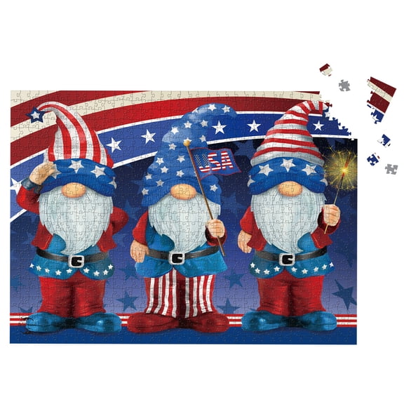 Briarwood Lane Summer 4th of July Jigsaw Puzzle 1000 Pieces Adult Finished Size 29.5x19.68 Patriotic Gnomes Puzzle For Game Night