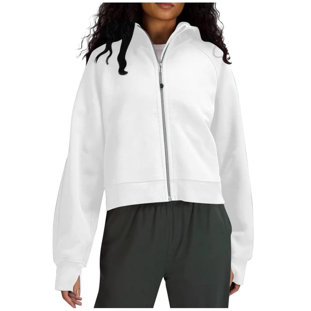 Timegard Womens Zip up Hoodies Cropped Sweatshirts Thumb Hole Fleece Warm Jackets Fall Casual Winter