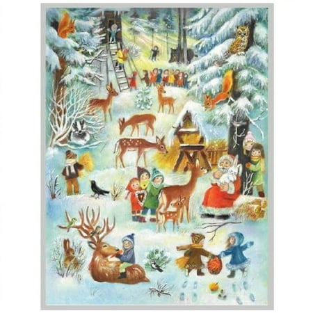 Nativity Scene Advent Calendar - Christmas in the Forest Snow Scene Santa and Children German Advent Calendar
