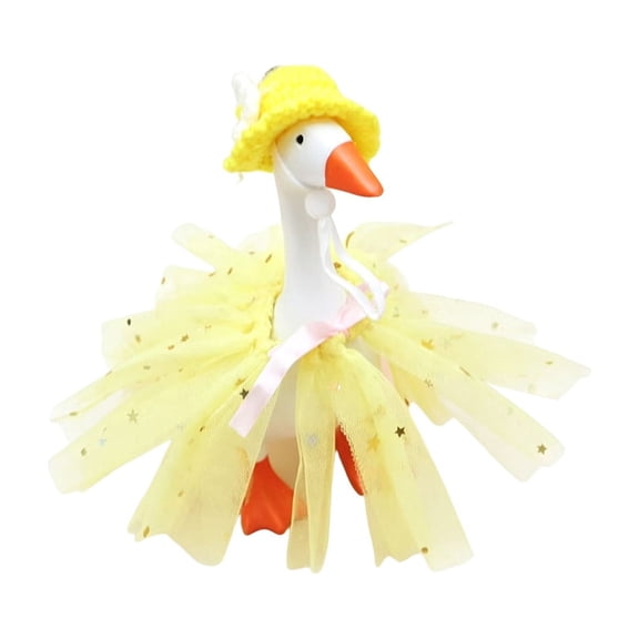 7 Inch Desk Goose Outfits,Mini Removable Tulle Skirt Hat Set for Bookshelf Display & Tabletop Holiday Prop,Cute Desktop Ornament,Yellow