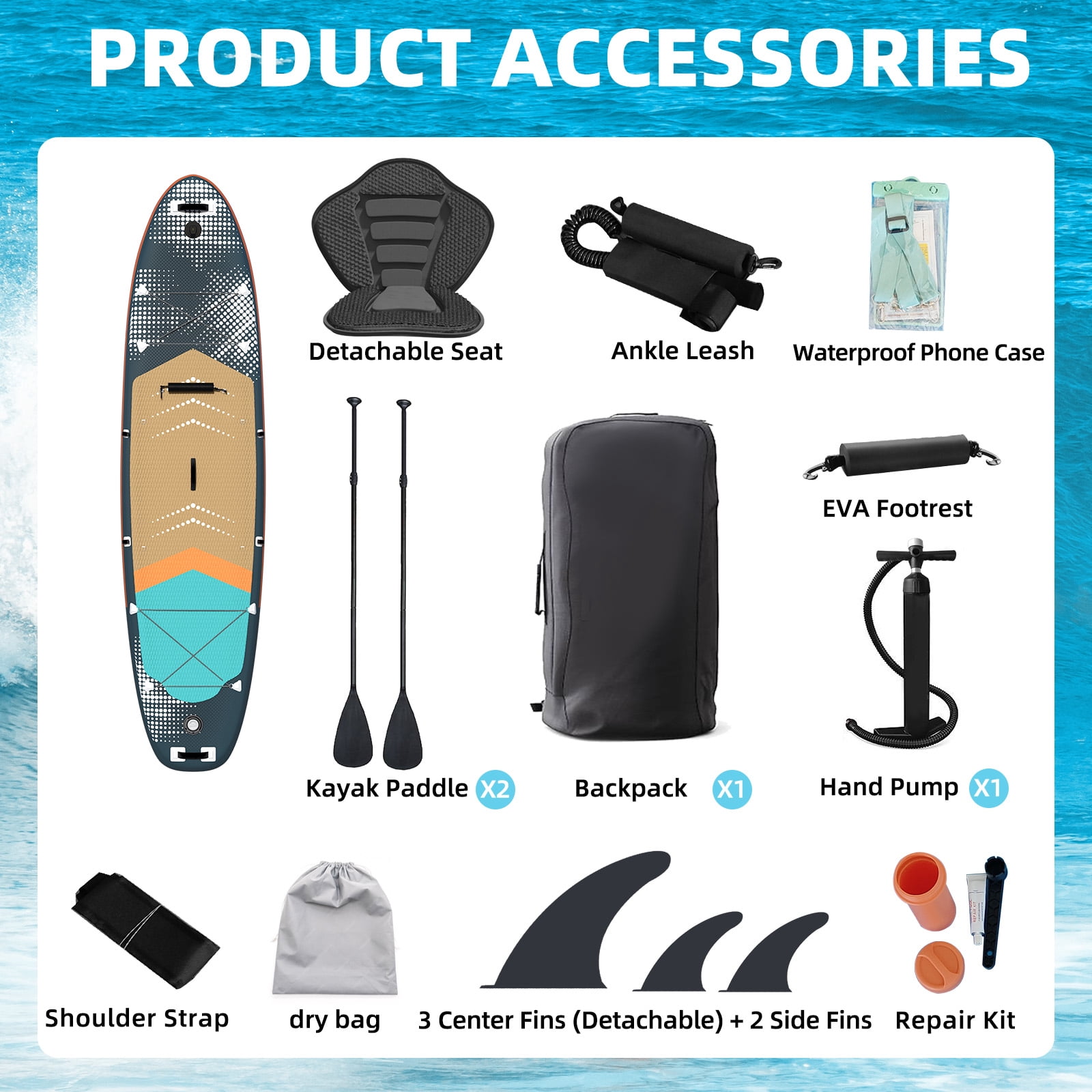 Danrelax 10.5' Inflatable Stand Up Paddle Board SUP Kit with Paddle, Pump, Backpack, Blue