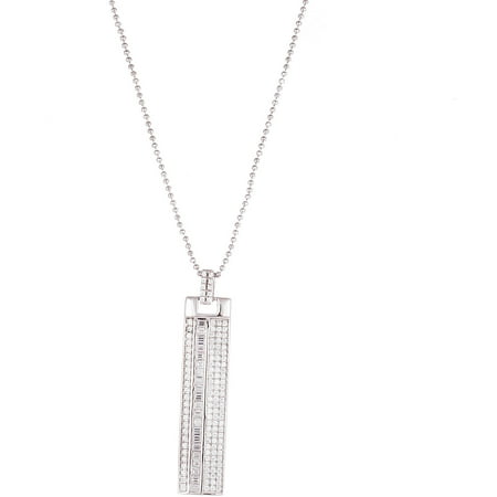 Lesa Michele Cubic Zirconia Sterling Silver Pave and Baguette Rectangle Bar Necklace