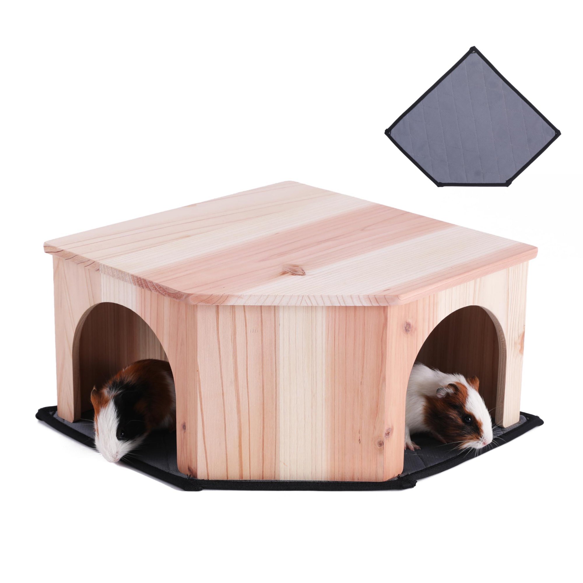 Wooden Small Animal Hideout with Pee Pad Liner for Guinea Pigs, Chinchillas, Rats and Hedgehogs
