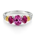 thumbnail image 2 of Gem Stone King 925 Sterling Silver and 10K Yellow Gold Oval Pink Created Sapphire Red Created Ruby and White Diamond 3 Stone Ring for Women (2.68 Cttw, Gemstone September Birthstone, Size 6), 2 of 3