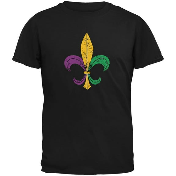 Mardi Gras Fleur De Lis Distressed Black Youth T-Shirt - Youth Large
