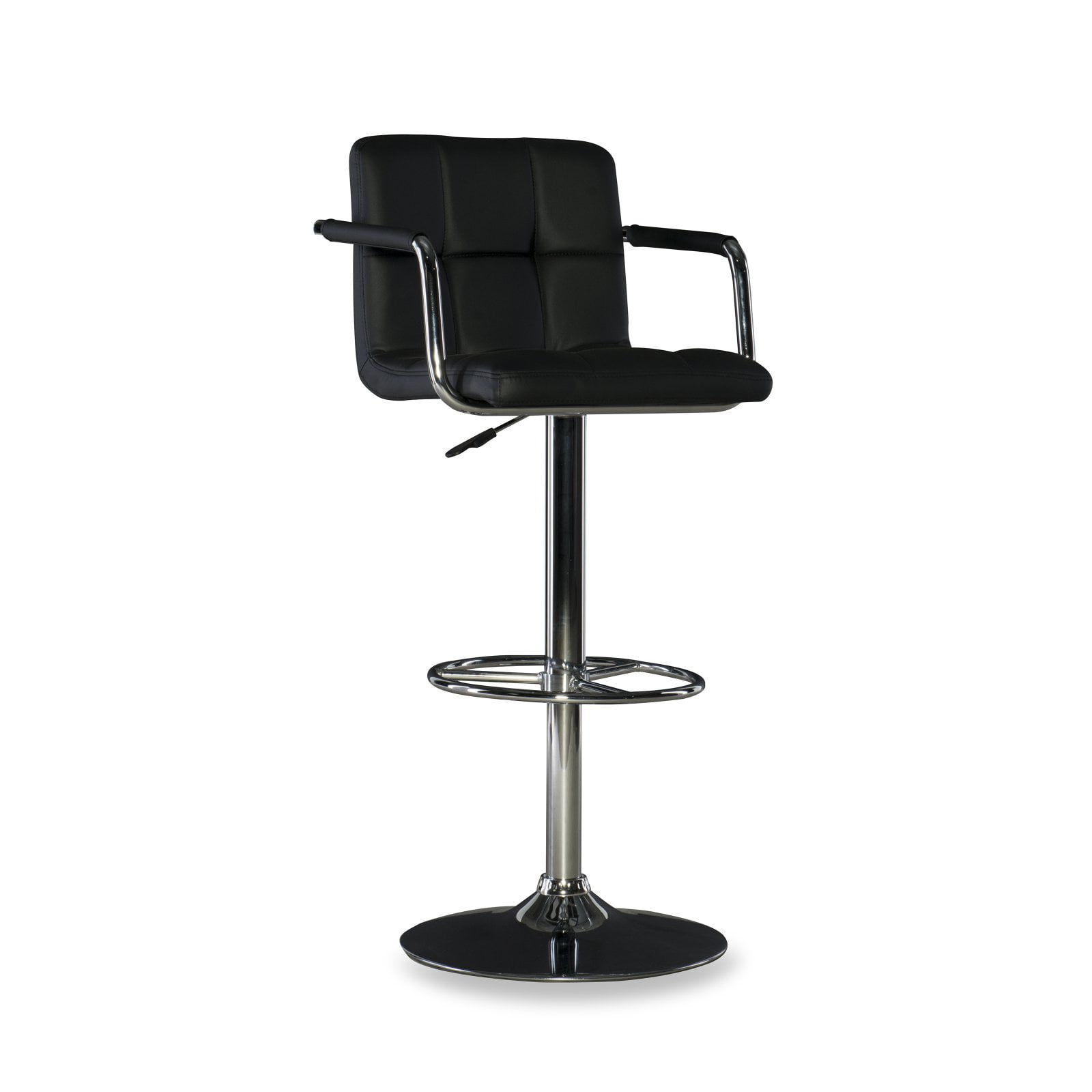 Linon White Quilted Faux Leather Gas-Lift Adjustable Swivel Bar Stool in Chrome