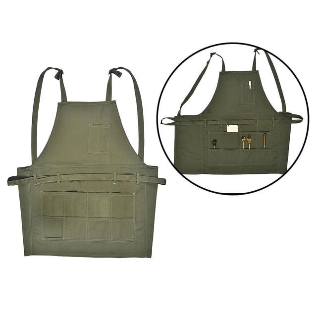 Delantal de correas de hombro , delantal ajustable con bolsillos, delantal de trabajo de carpintero electricista, para cocina, BLESIY delantal de lona verde