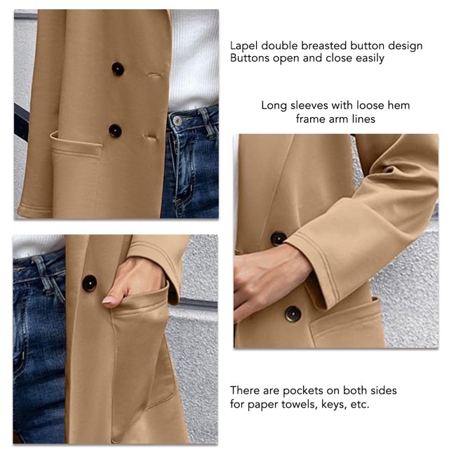 Abrigo De Punto, Doble Botonadura Diseño De Solapa De Tela Cómoda Cárdigan De Manga Larga Para Mujer Para El Ocio Para La Vida Diaria ANGGREK Caqui XL