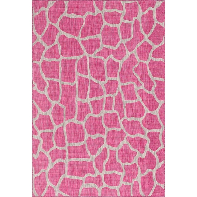 Unique Loom Tapis de Safari Extérieur pour Girafe 6' x 9' Rectangle Rose/gris