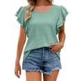 thumbnail image 2 of Tittly T Shirts for Women Basic Tees Women's Summer Top V Neck Ruffle Short Sleeve Casual Loose Tee T Shirts Tshirts Shirts Womens Tops Green XL, 2 of 6