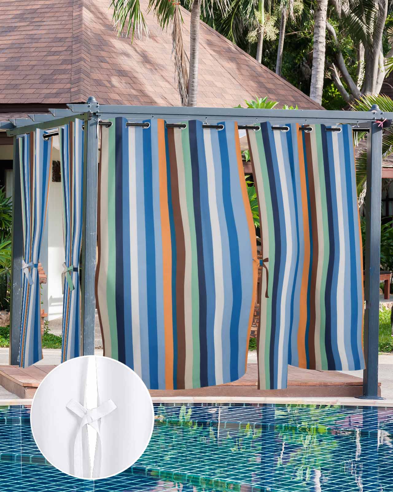 Colorful Striped Outdoor Curtains for Patio, Modern Stripes Art Farmhouse Privacy Drapes Grommet Waterproof Outside Curtains for Porch/Cabana/Balcony 54"x 108", 1 Panel