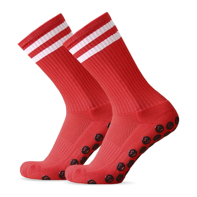 yeacher Chaussettes de Soccer Rayées Rouges FS - Respirantes, Antidérapantes, en Mélange de Polyester Qui Évacue l'Humidité, 1 Paire (Taille 38-44)