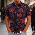 thumbnail image 2 of GrmtClth Men’s All Season Spooky Season Camp Shirt Short Sleeve Haunted House Gothic Forest Pumpkin Graphic Light Tee For costume Use Vermilion XL, 2 of 5