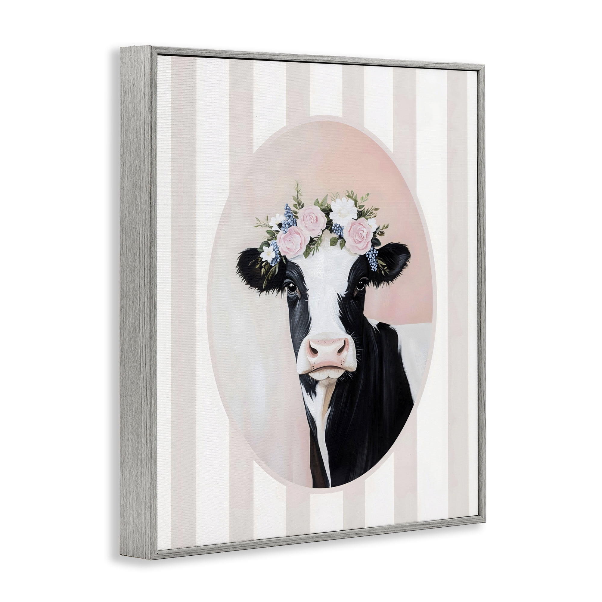 Stupell Industries Soft Cow with Floral Crown Gray Framed Giclee Art, design by Arlington Prints