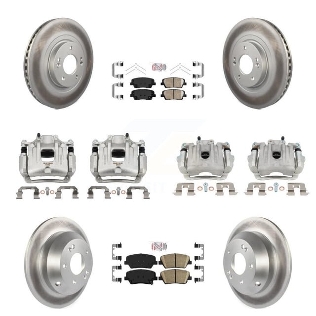 Transit Auto Front Rear Disc Brake Caliper Coated Rotors and Ceramic Pads Kit (10Pc) for Car 2014-2015 Kia Sorento Limited with 3.3L with Red Painted Calipers KCG-102170N