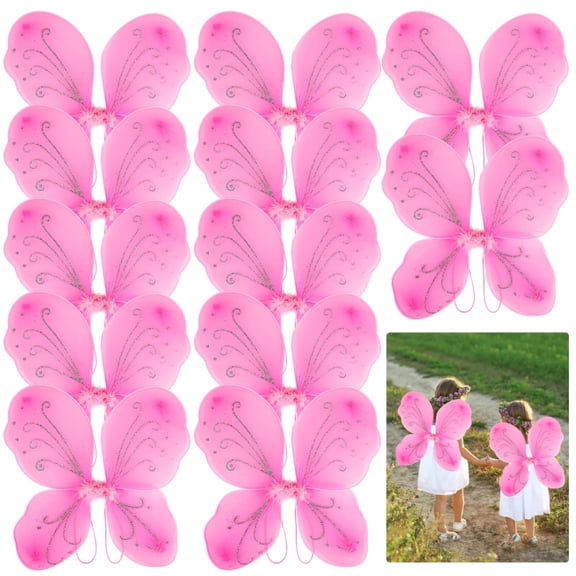 12PCS Butterfly Fairy Wings, Sparkle Princess Wings Set, Costume Accessories for Parties, Glitter Costume Wings with Elastic Straps & Shimmering Patterns, Birthday Party Favors, Pink