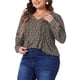 thumbnail image 4 of Blusa de mujer plus size Agnes Orinda de manga larga con pliegues, escote en V, floral, elegante y casual, talla 4X, color marrón y naranja, 4 of 6
