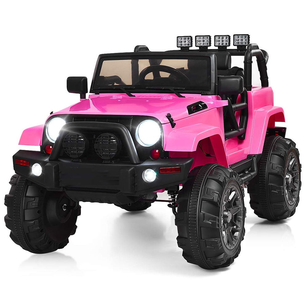 Kepooman 12V Kids Ride on Electric Car, Kids Ride-On Truck Car with Remote Control and LED Lights, 3 Speeds, Spring Suspension, Pink