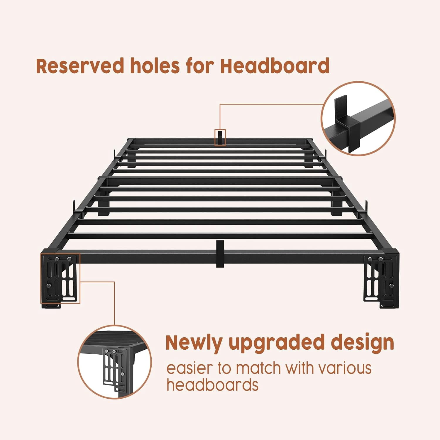 Memoryfield Metal Twin Size Bed Frame, 6" High Platform Bed Frame, Heavy Duty 800Lbs Capacity, No Box Spring, No Screws Needed with Reinforced Slats, Easy Assembly, Black