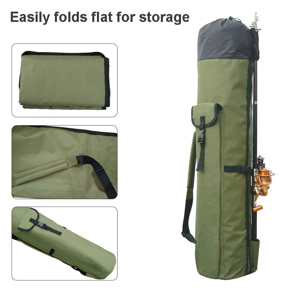 Fishing Bag, Campmoy Durable Canvas Fishing Rod Bag, Fishing Rod Case Holds  5 Poles and Tackle, Green