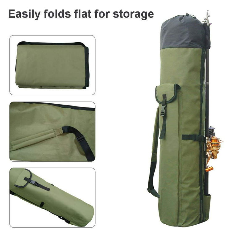 Allnice Fishing Tackle Bag, Durable Canvas Fishing Rod and Reel Organizer  Bag Travel Carry Case Bag, Holds 5 Poles and Tackle