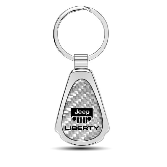 Jeep Liberty Real Silver Dome Carbon Fiber Chrome Metal Teardrop Key Chain