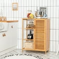 thumbnail image 3 of Costway Bathroom Cabinet Bamboo Storage Floor Cabinet w/ Single Door & 3 Open Shelves, 3 of 12